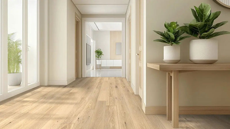 Ladson Tualatin Blonde Matte Wood Look Planks 7.5x75 in a finished room