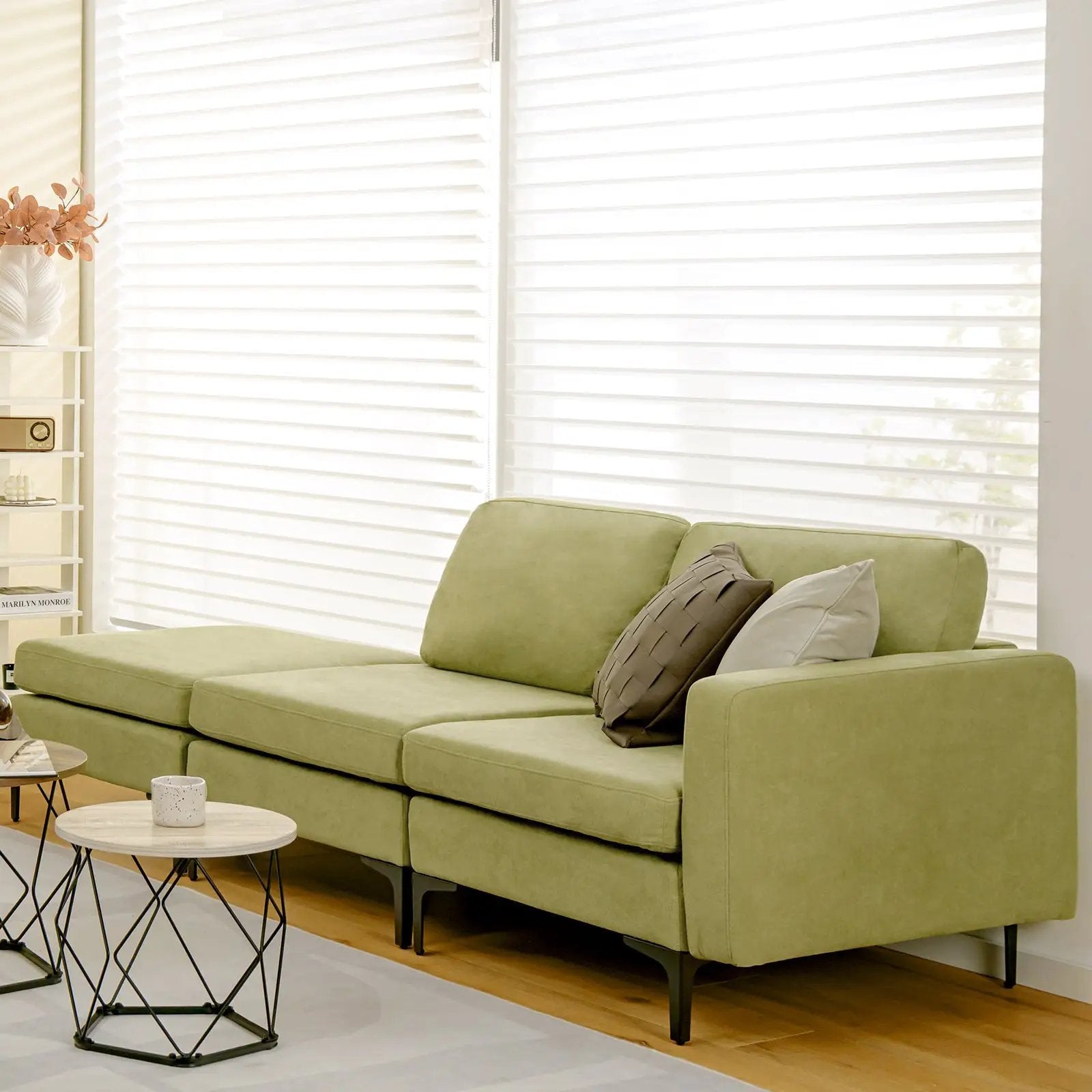 3-Seat Sectional Sofa Couch with Armrest Magazine Pocket and Metal Leg by DirectDeals