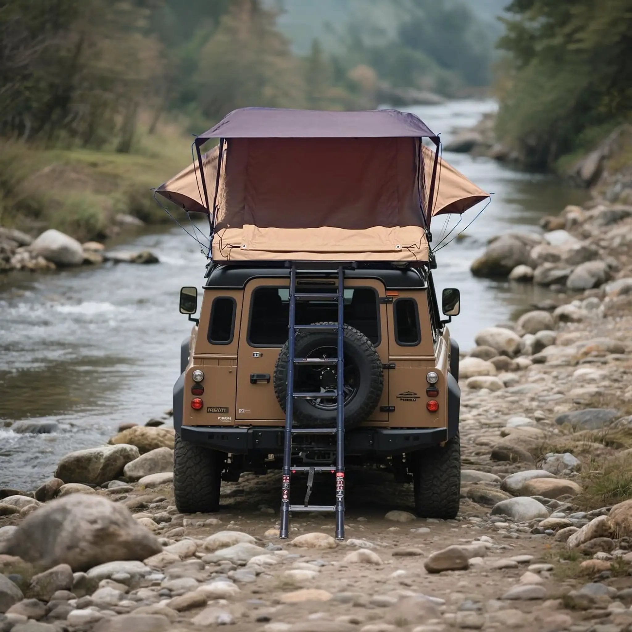 Trailora Summit Soft-Shell Aluminum Rooftop Tent With Ladder, LED Light Strip, And Memory Foam Mattress [2-3 Person] (SAK26814) by SAKSBY WHOLESALE