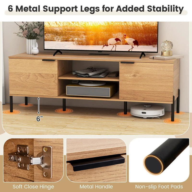 2-Door TV Stand with Charging Station and Open Shelves for TVs up to 65 Inches-Natural by DirectDeals