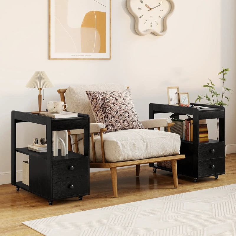 2-Drawer Sofa Side Table with Shelves for Living Room by DirectDeals