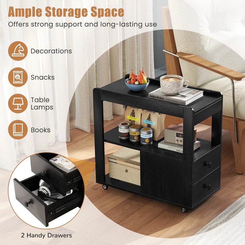 2-Drawer Sofa Side Table with Shelves for Living Room by DirectDeals