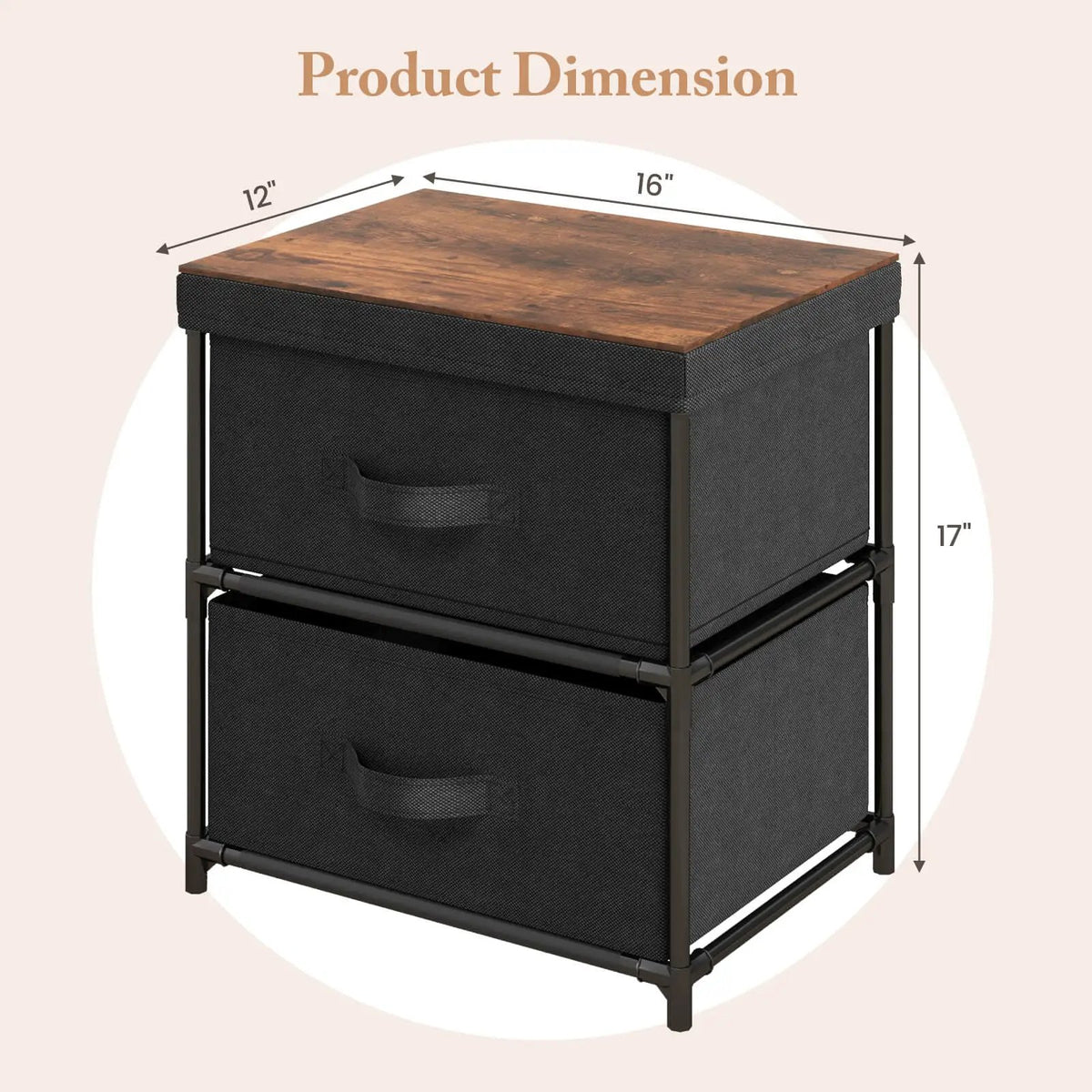 2-Drawer Nightstand with Removable Fabric Bins and Pull Handles, photo 8 of 16