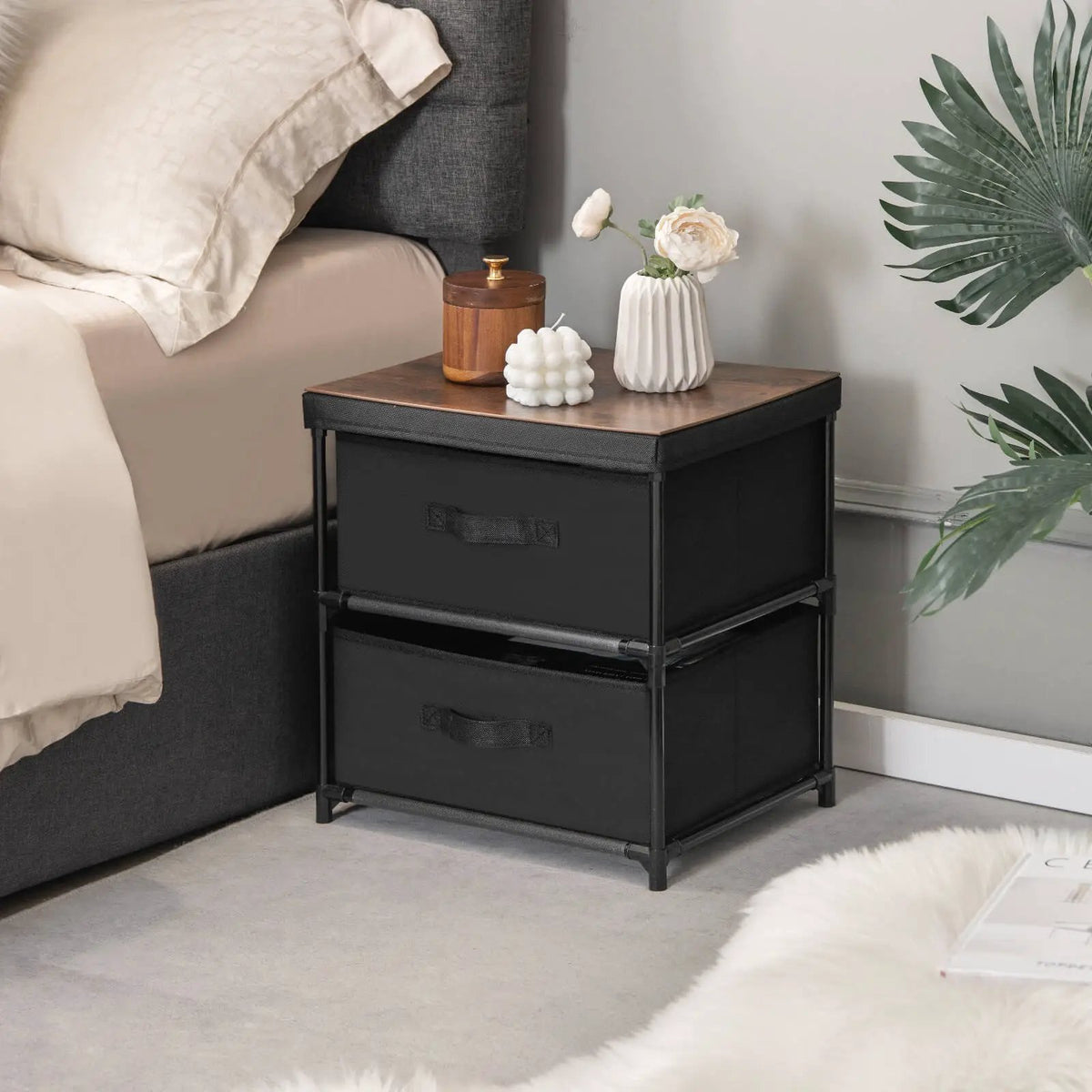 2-Drawer Nightstand with Removable Fabric Bins and Pull Handles, photo 2 of 16