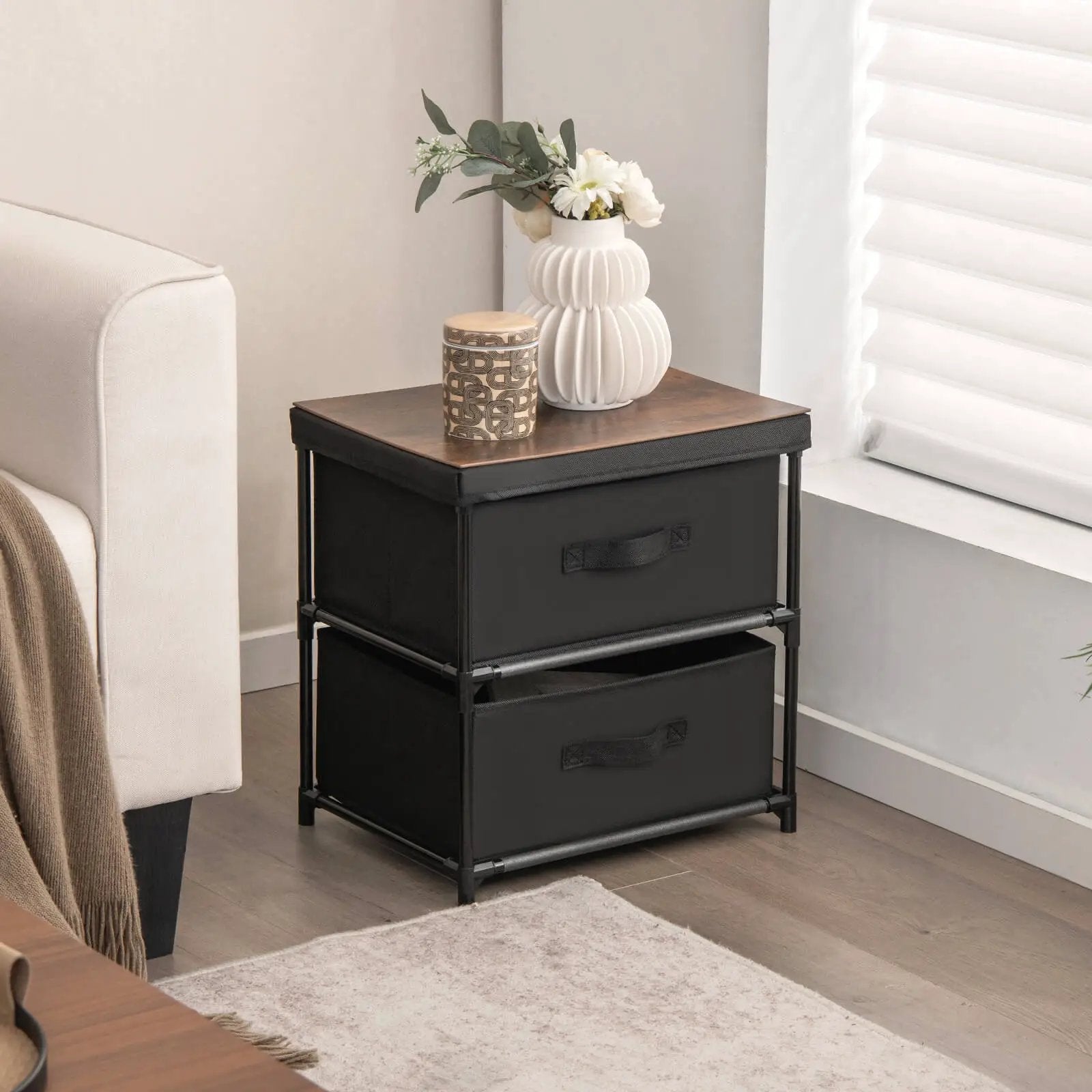 2-Drawer Nightstand with Removable Fabric Bins and Pull Handles by DirectDeals