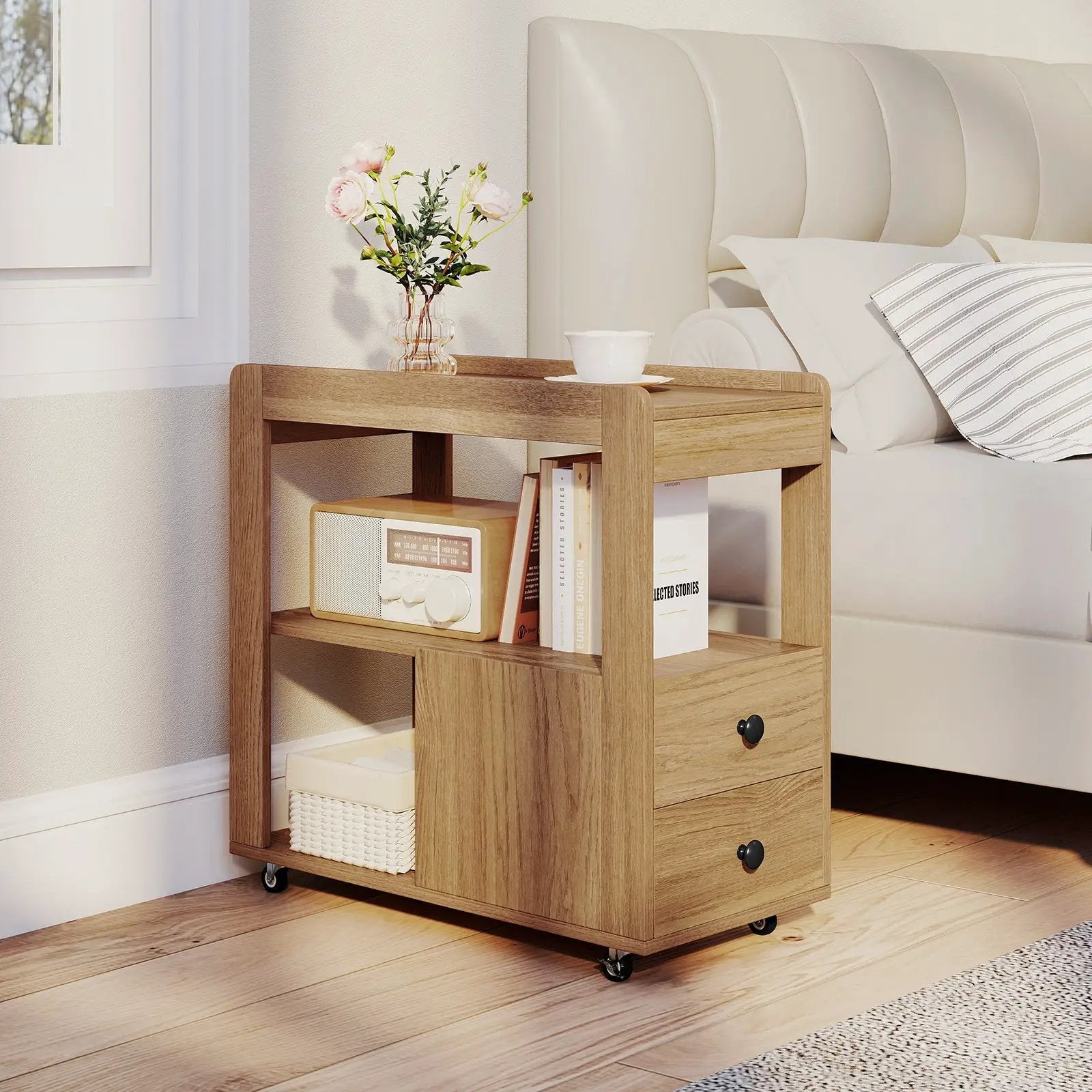 2-Drawer Sofa Side Table with Shelves for Living Room by DirectDeals