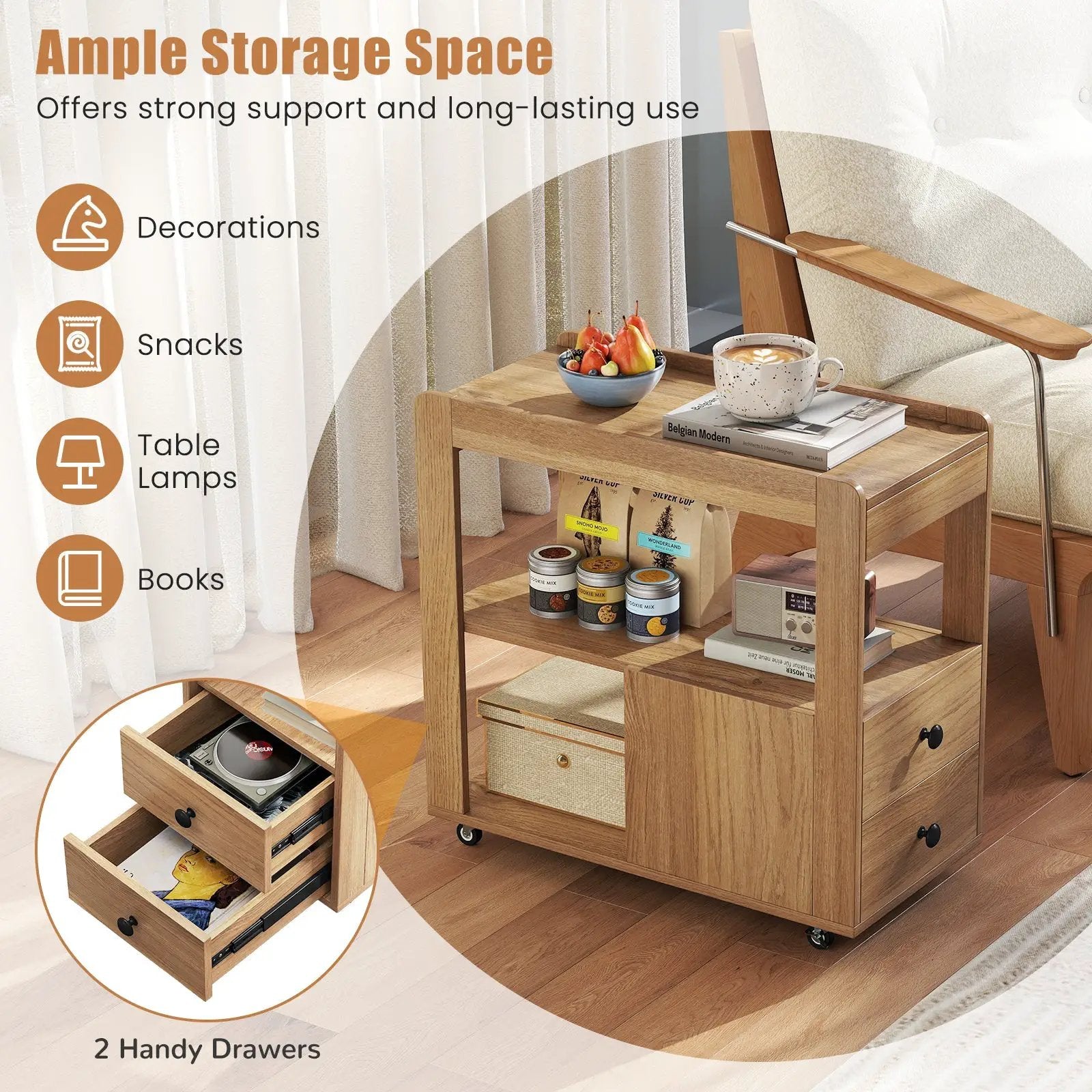 2-Drawer Sofa Side Table with Shelves for Living Room by DirectDeals