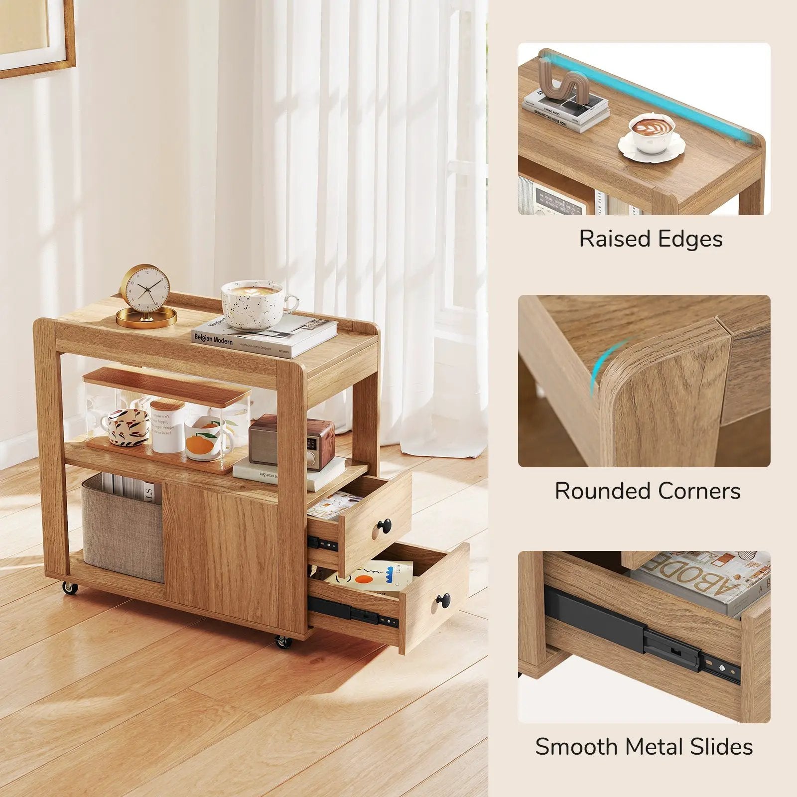 2-Drawer Sofa Side Table with Shelves for Living Room by DirectDeals