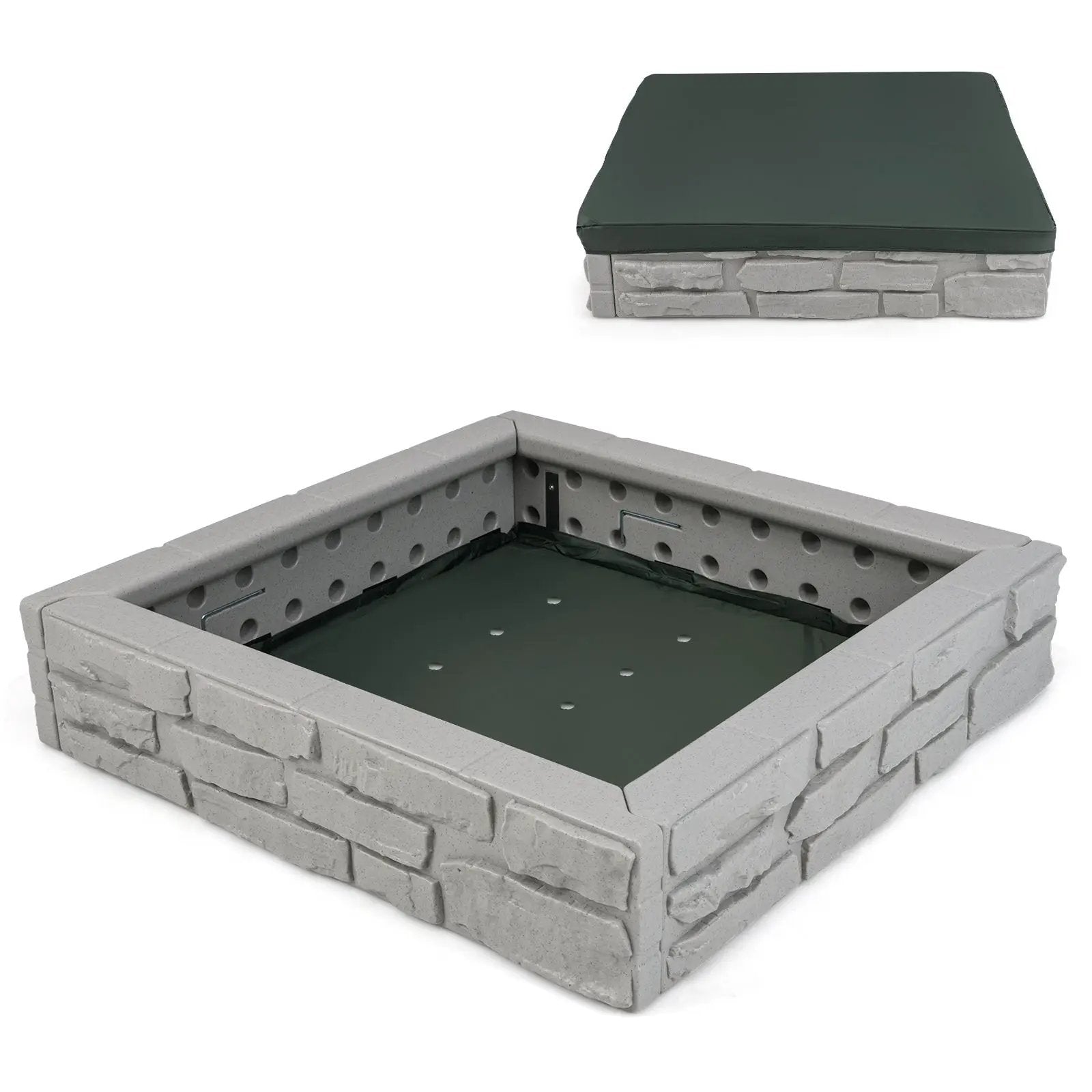 2-In-1 HDPE Kids Sandbox with Cover and Bottom Liner by DirectDeals