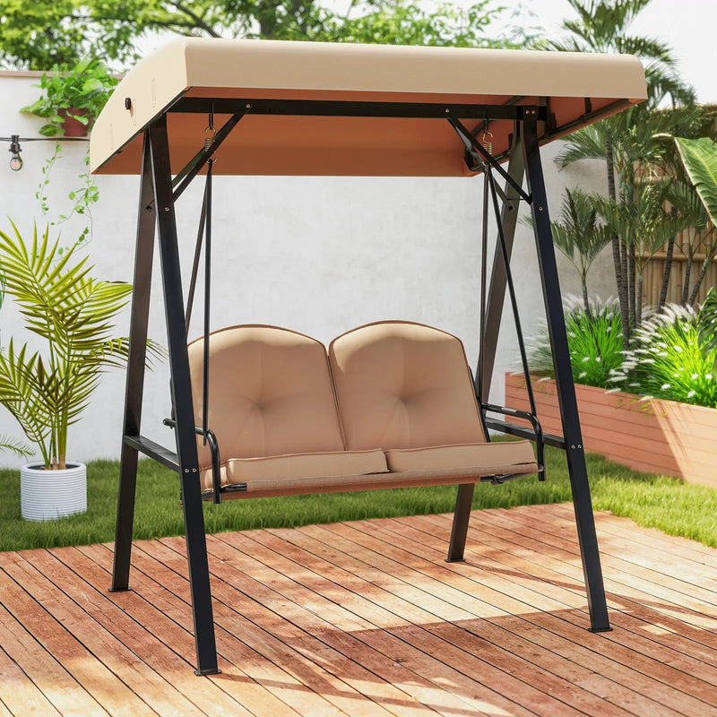 2-Person Outdoor Porch Swing with A-Shaped Metal Stand and Adjustable Canopy by DirectDeals