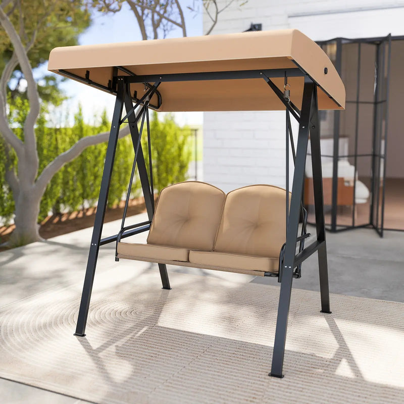 2-Person Outdoor Porch Swing with A-Shaped Metal Stand and Adjustable Canopy by DirectDeals