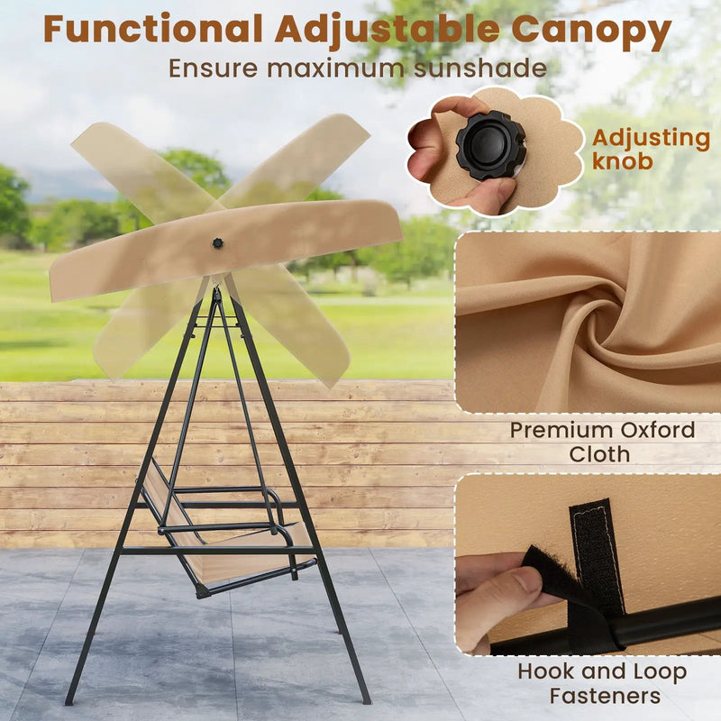 2-Person Outdoor Porch Swing with A-Shaped Metal Stand and Adjustable Canopy by DirectDeals