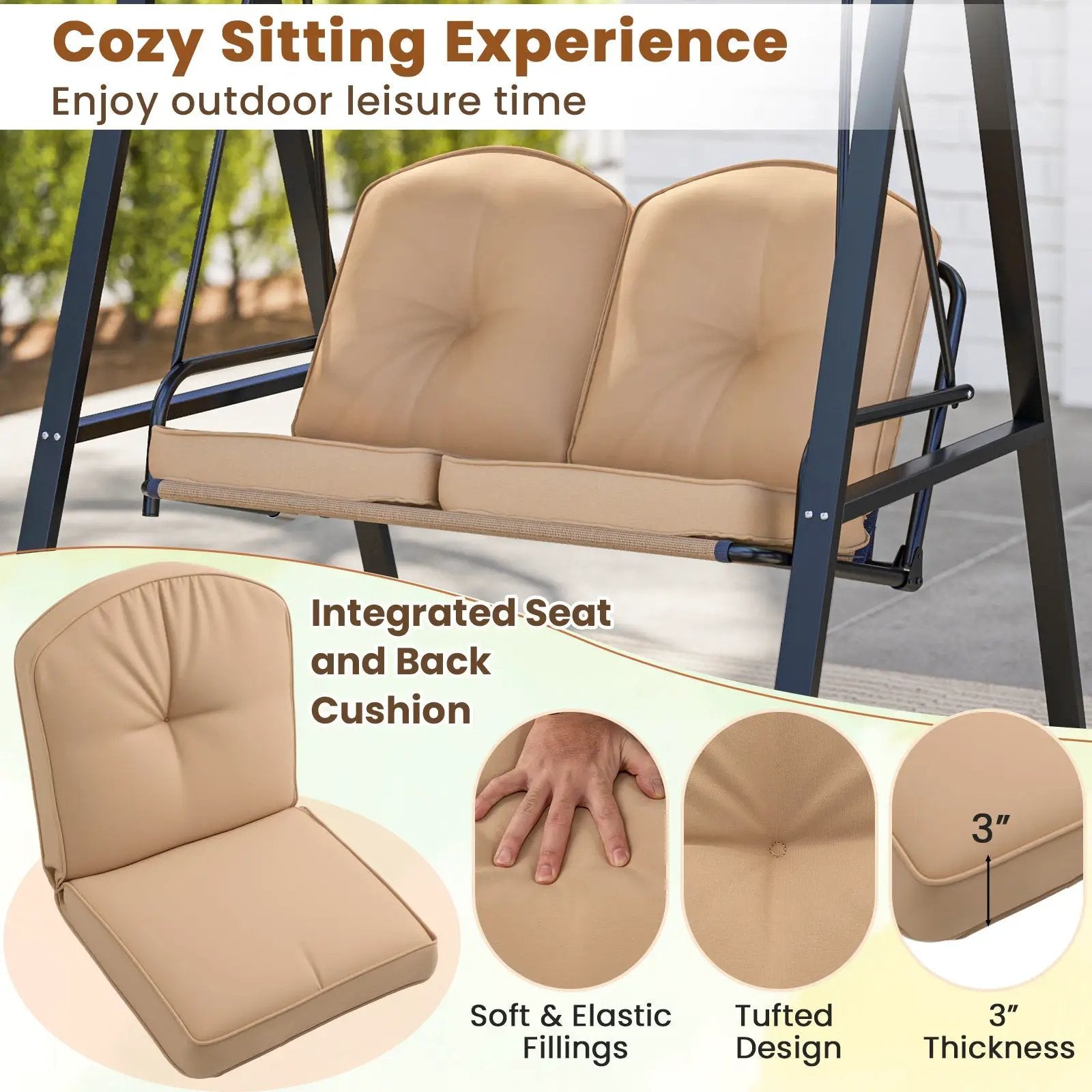 2-Person Outdoor Porch Swing with A-Shaped Metal Stand and Adjustable Canopy by DirectDeals
