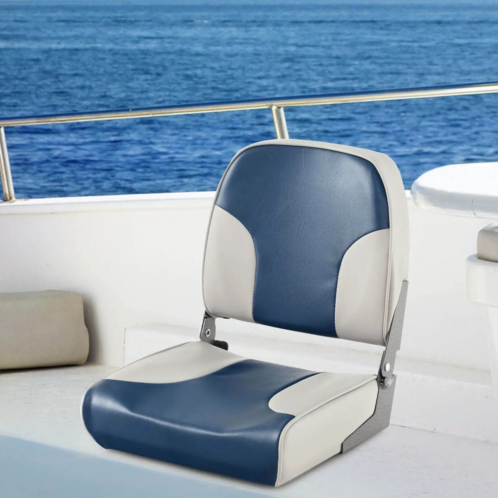 2 Pieces Low Back Boat Seat Set with Sponge Padding and Aluminum Hinges-Blue by DirectDeals