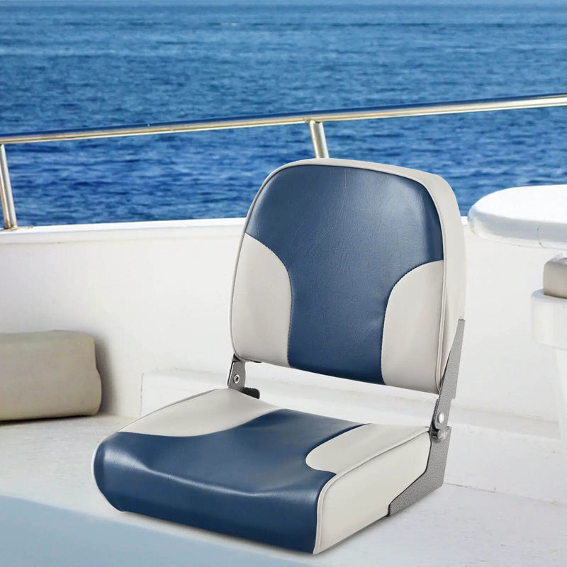 2 Pieces Low Back Boat Seat Set with Sponge Padding and Aluminum Hinges-Blue by DirectDeals