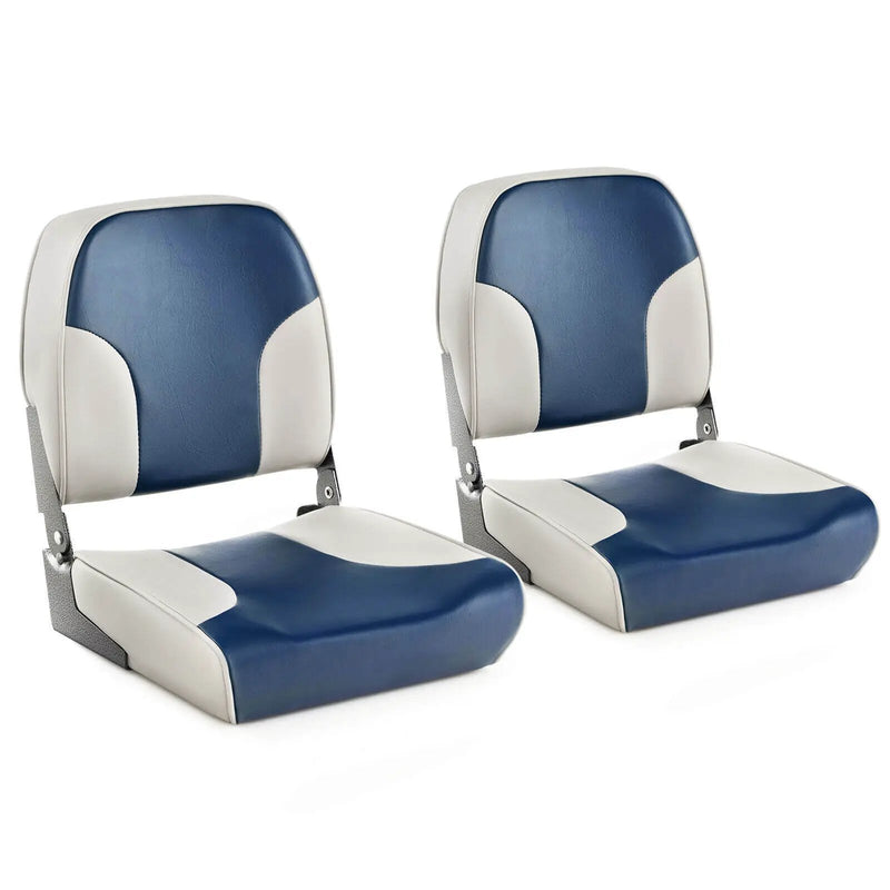 2 Pieces Low Back Boat Seat Set with Sponge Padding and Aluminum Hinges-Blue by DirectDeals