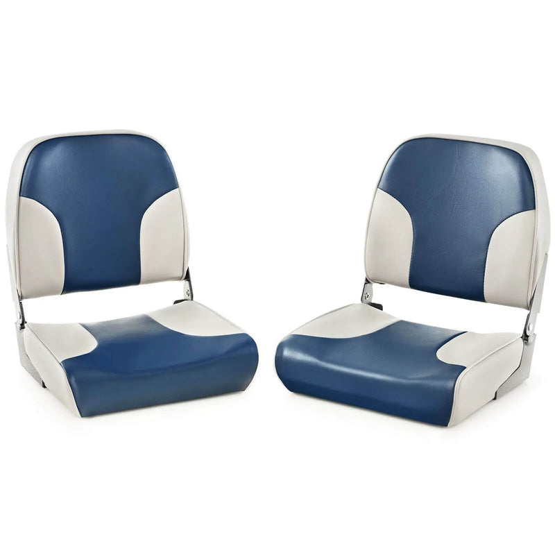 2 Pieces Low Back Boat Seat Set with Sponge Padding and Aluminum Hinges-Blue by DirectDeals