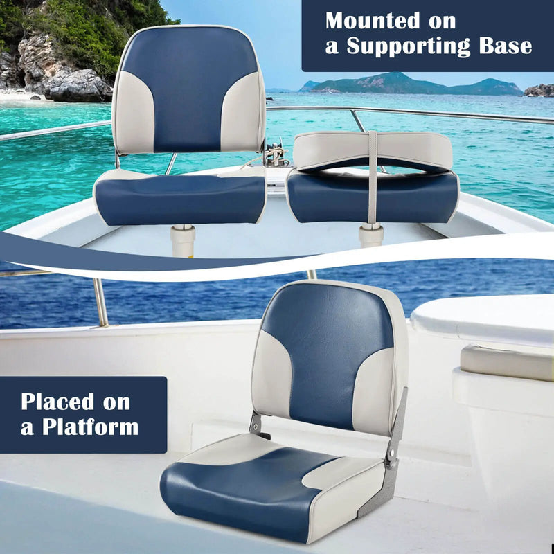 2 Pieces Low Back Boat Seat Set with Sponge Padding and Aluminum Hinges-Blue by DirectDeals