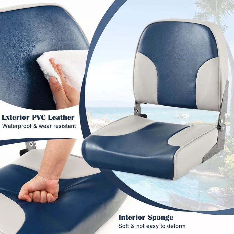 2 Pieces Low Back Boat Seat Set with Sponge Padding and Aluminum Hinges-Blue by DirectDeals