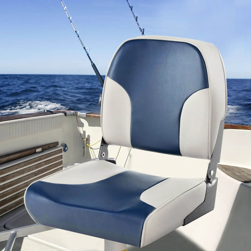 2 Pieces Low Back Boat Seat Set with Sponge Padding and Aluminum Hinges-Blue by DirectDeals