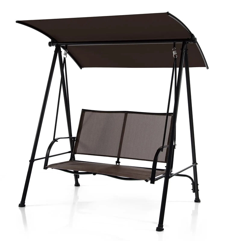 2-Seat Outdoor Canopy Swing with Comfortable Fabric Seat and Heavy-duty Metal Frame by DirectDeals