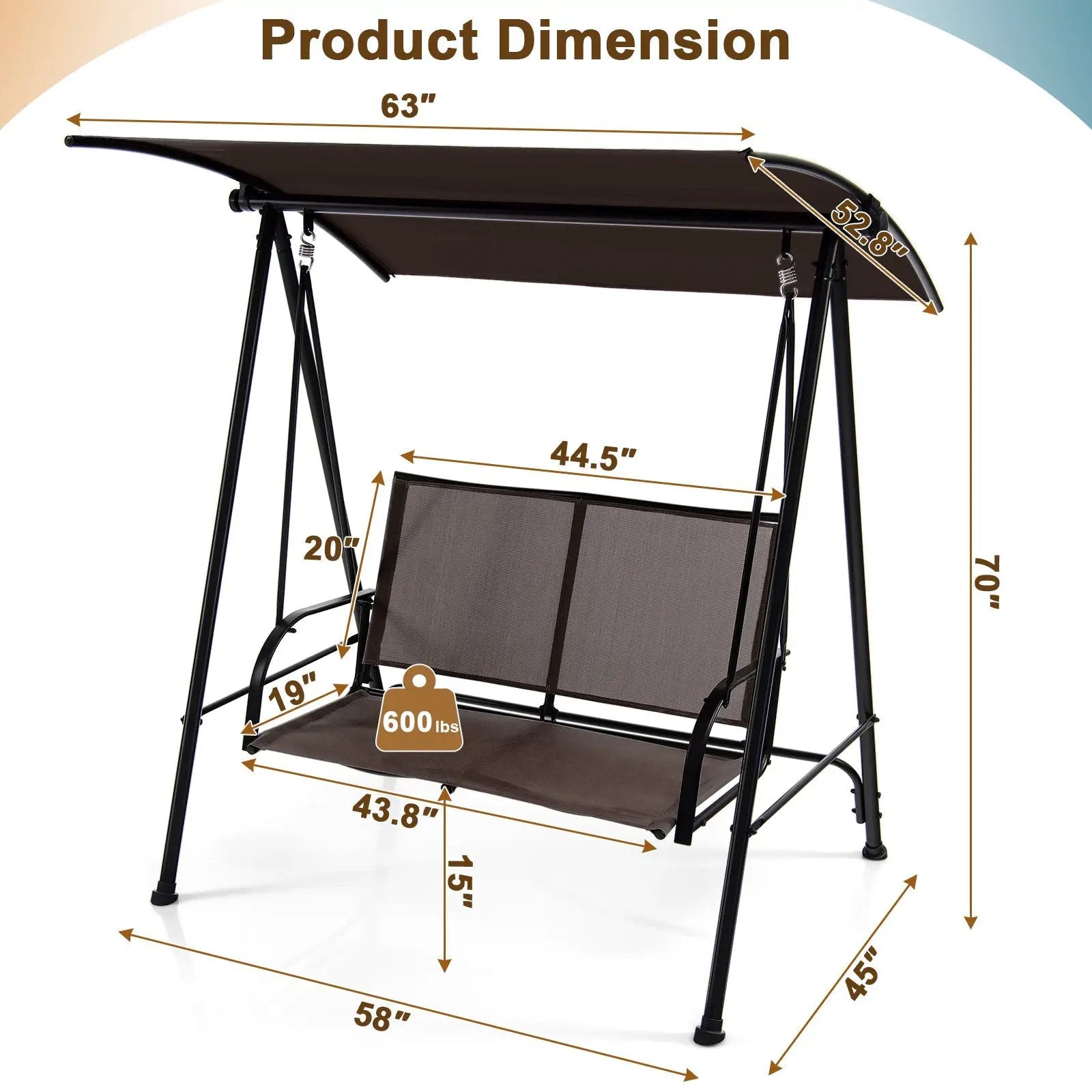 2-Seat Outdoor Canopy Swing with Comfortable Fabric Seat and Heavy-duty Metal Frame by DirectDeals
