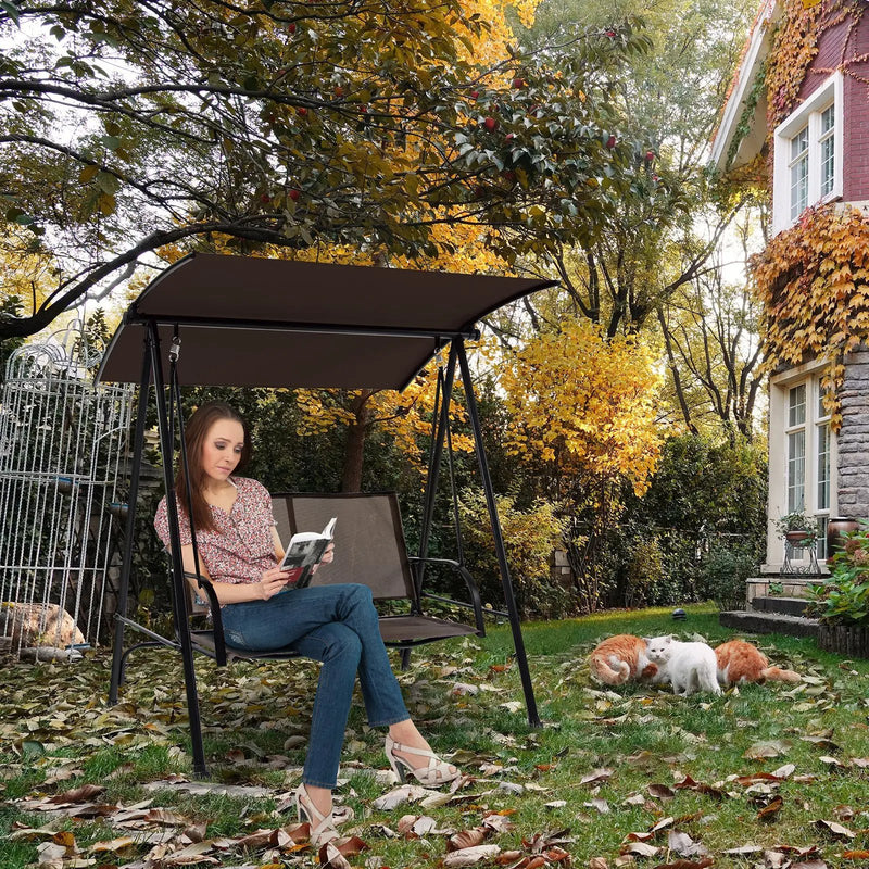 2-Seat Outdoor Canopy Swing with Comfortable Fabric Seat and Heavy-duty Metal Frame by DirectDeals