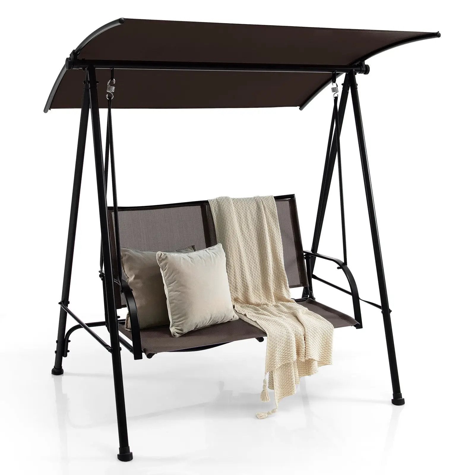 2-Seat Outdoor Canopy Swing with Comfortable Fabric Seat and Heavy-duty Metal Frame by DirectDeals