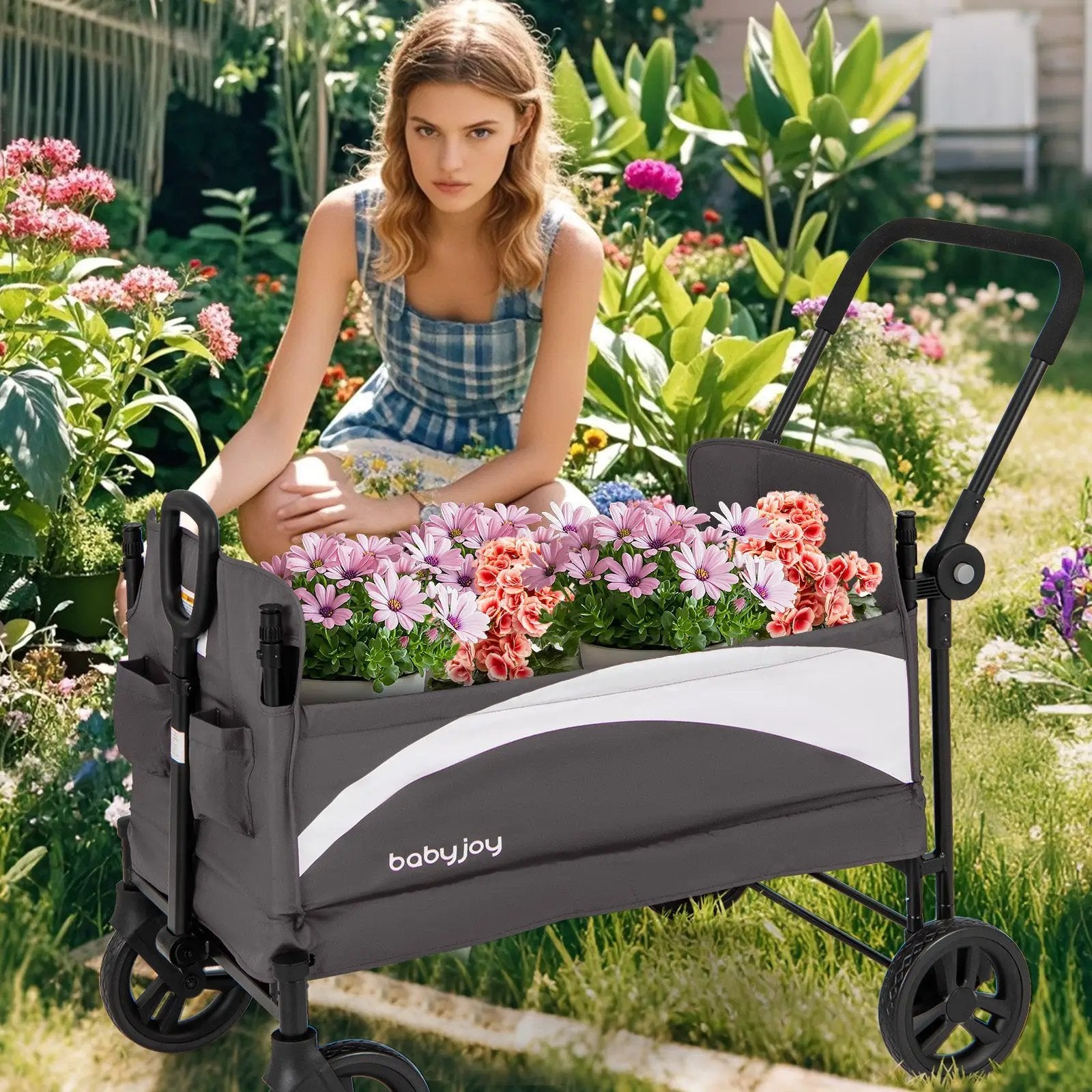 2-Seat Stroller Wagon with Adjustable Canopy and Handles by DirectDeals