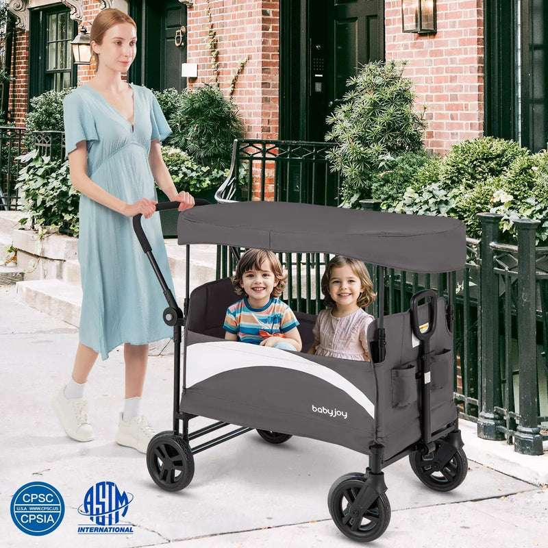 2-Seat Stroller Wagon with Adjustable Canopy and Handles by DirectDeals