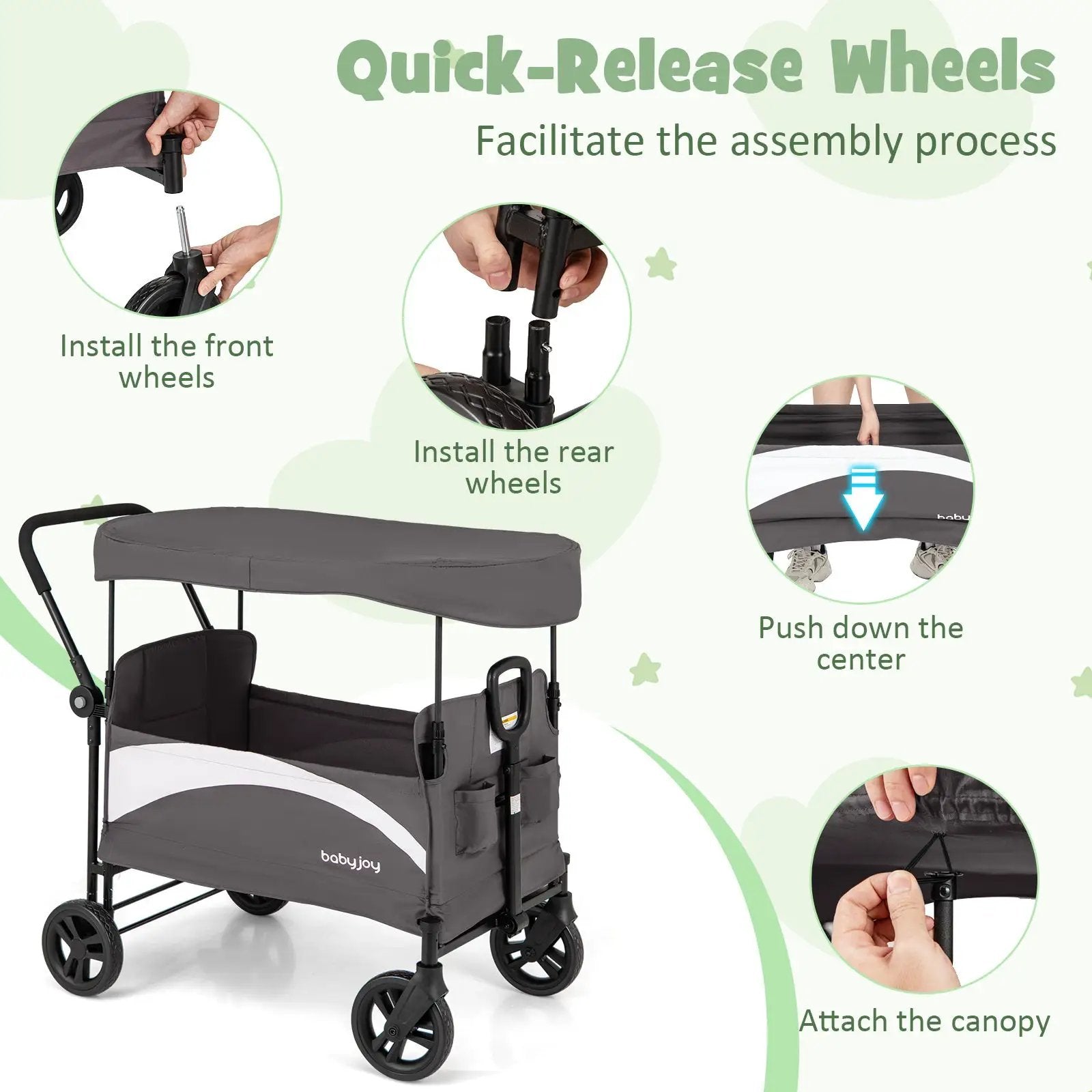 2-Seat Stroller Wagon with Adjustable Canopy and Handles by DirectDeals