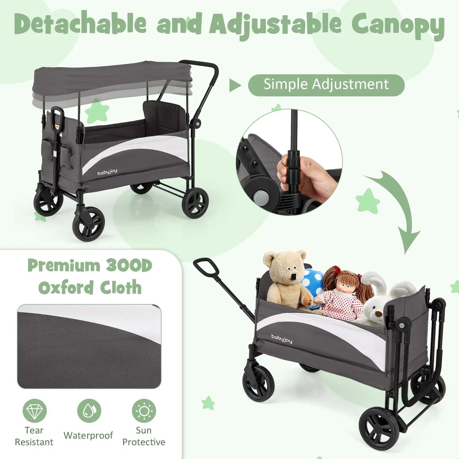 2-Seat Stroller Wagon with Adjustable Canopy and Handles by DirectDeals