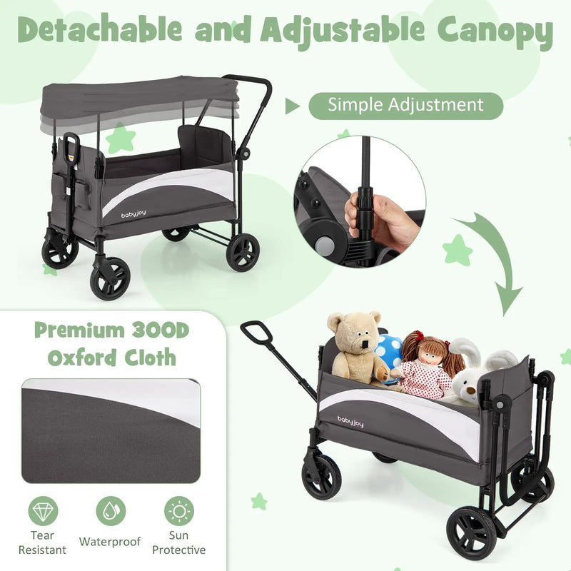 2-Seat Stroller Wagon with Adjustable Canopy and Handles by DirectDeals