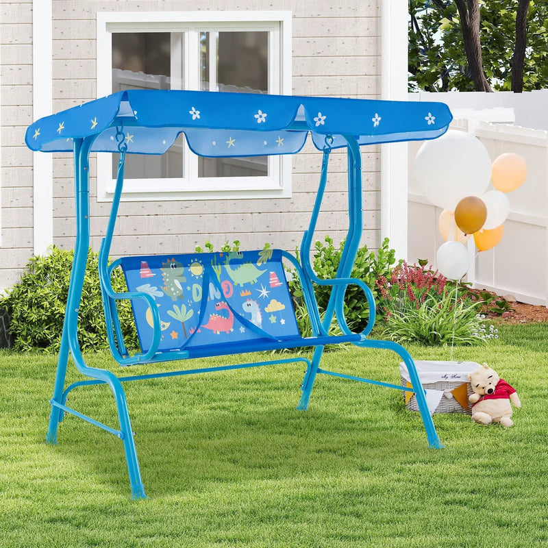 2-Seater Kids Patio Swing with Metal Stand and Adjustable Canopy-Navy by DirectDeals
