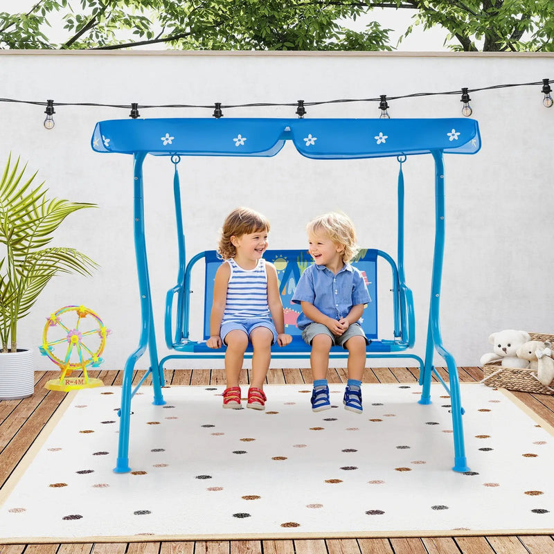 2-Seater Kids Patio Swing with Metal Stand and Adjustable Canopy-Navy by DirectDeals