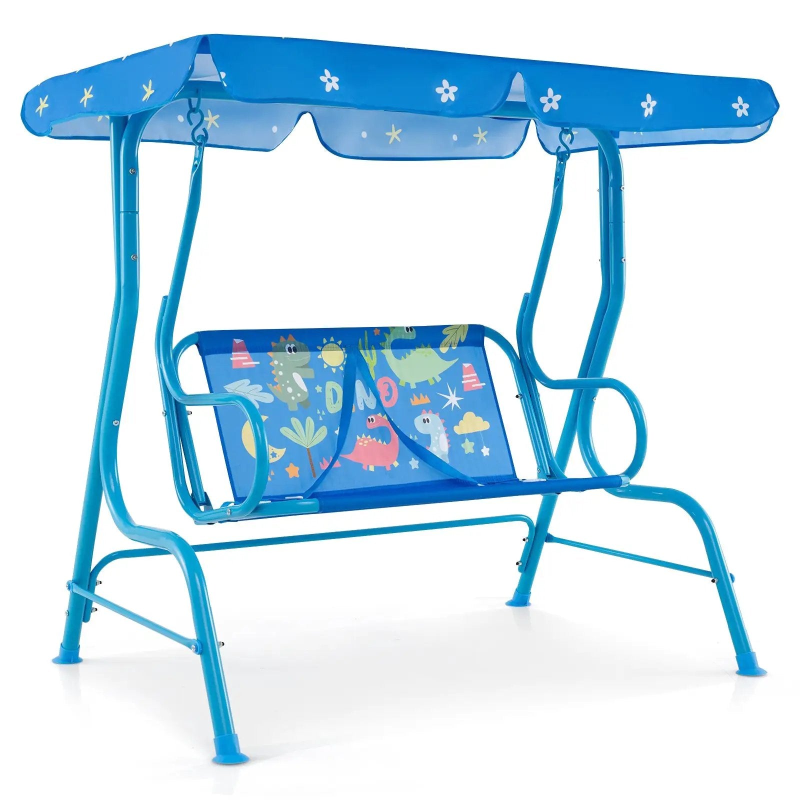 2-Seater Kids Patio Swing with Metal Stand and Adjustable Canopy-Navy by DirectDeals