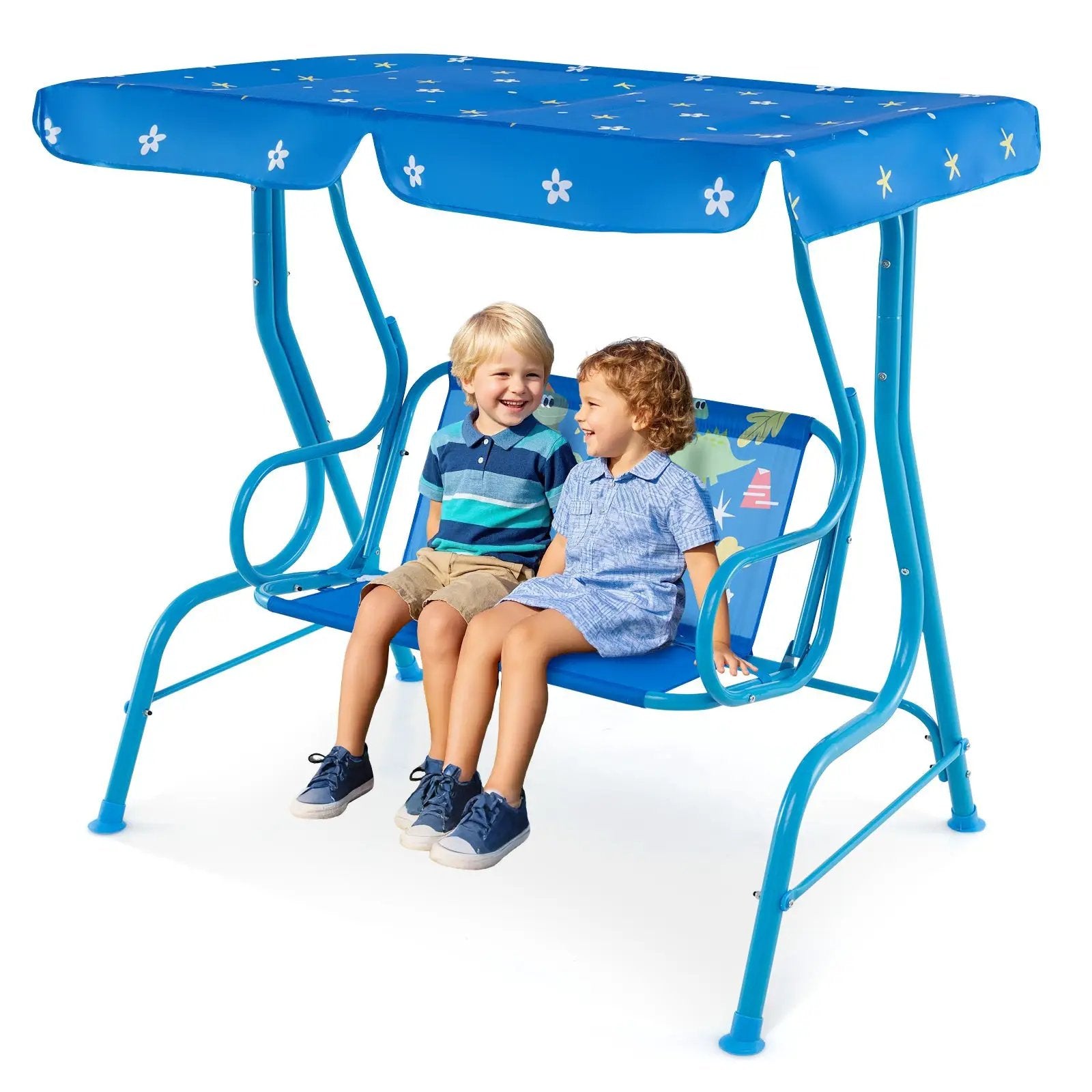 2-Seater Kids Patio Swing with Metal Stand and Adjustable Canopy-Navy by DirectDeals