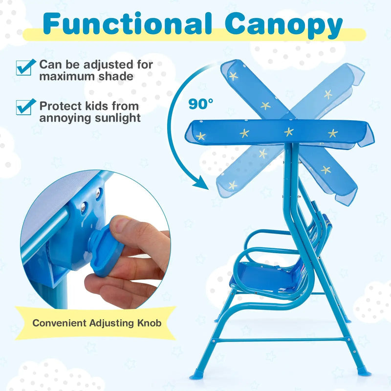 2-Seater Kids Patio Swing with Metal Stand and Adjustable Canopy-Navy by DirectDeals