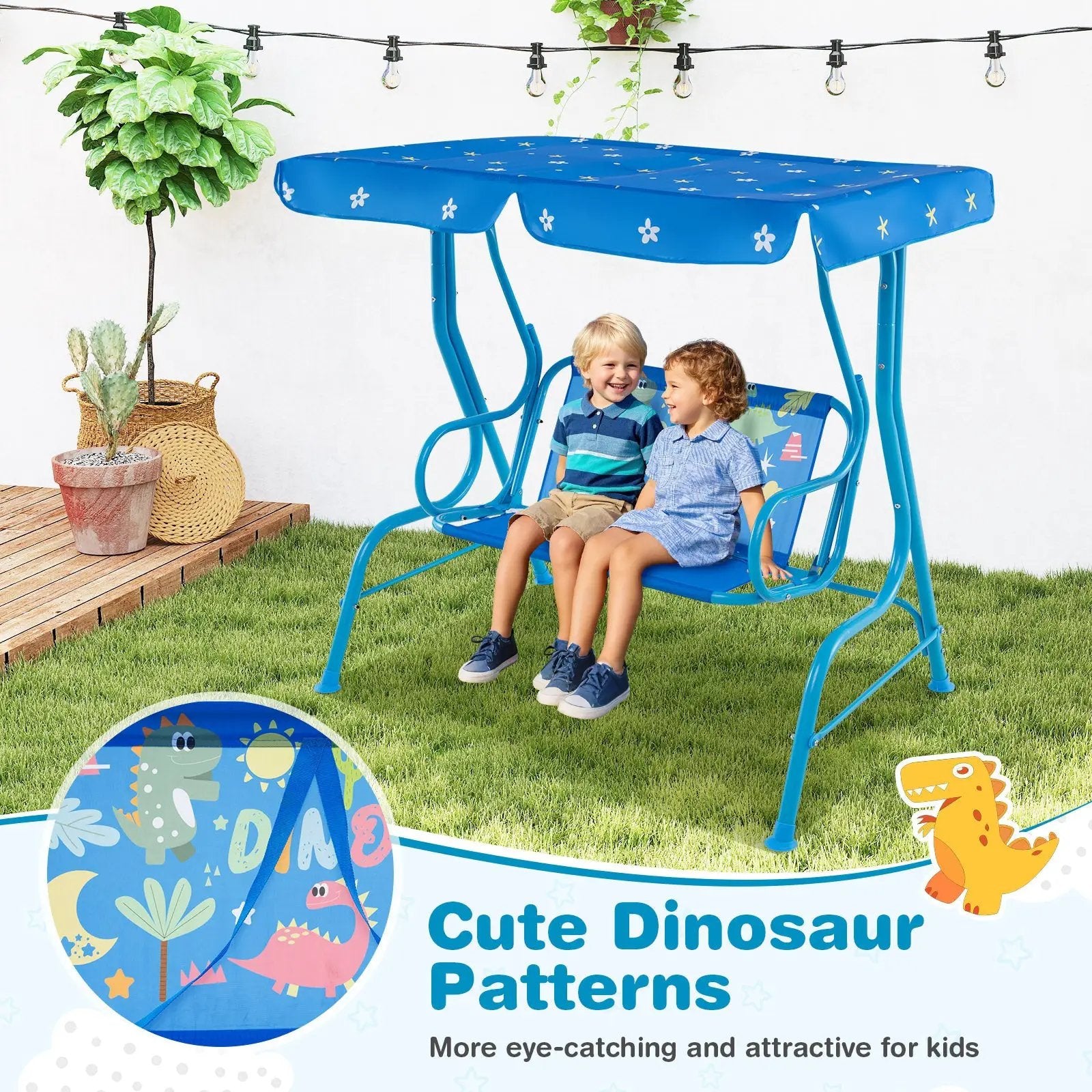 2-Seater Kids Patio Swing with Metal Stand and Adjustable Canopy-Navy by DirectDeals