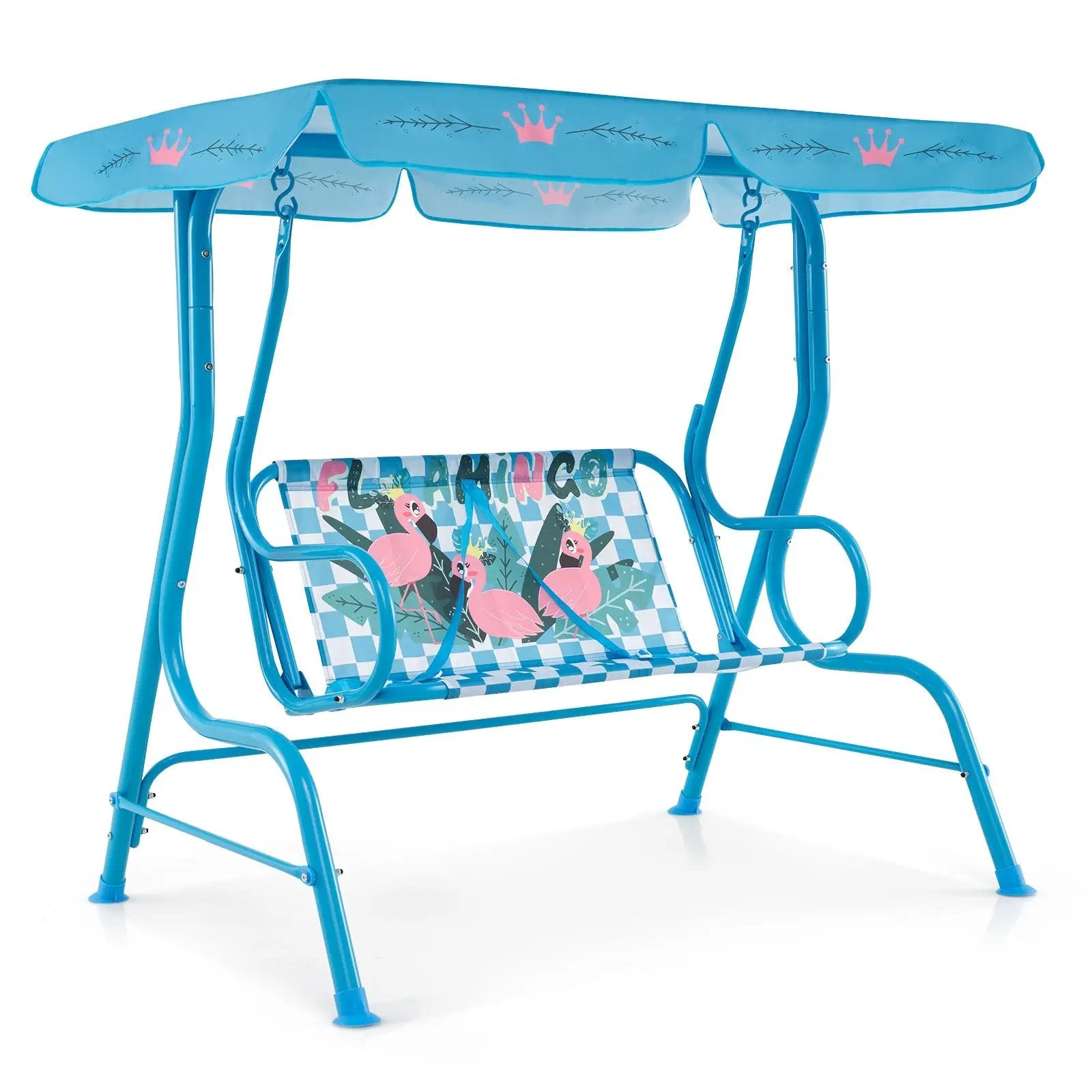 2-Seater Kids Patio Swing with Metal Stand and Adjustable Canopy-Navy by DirectDeals