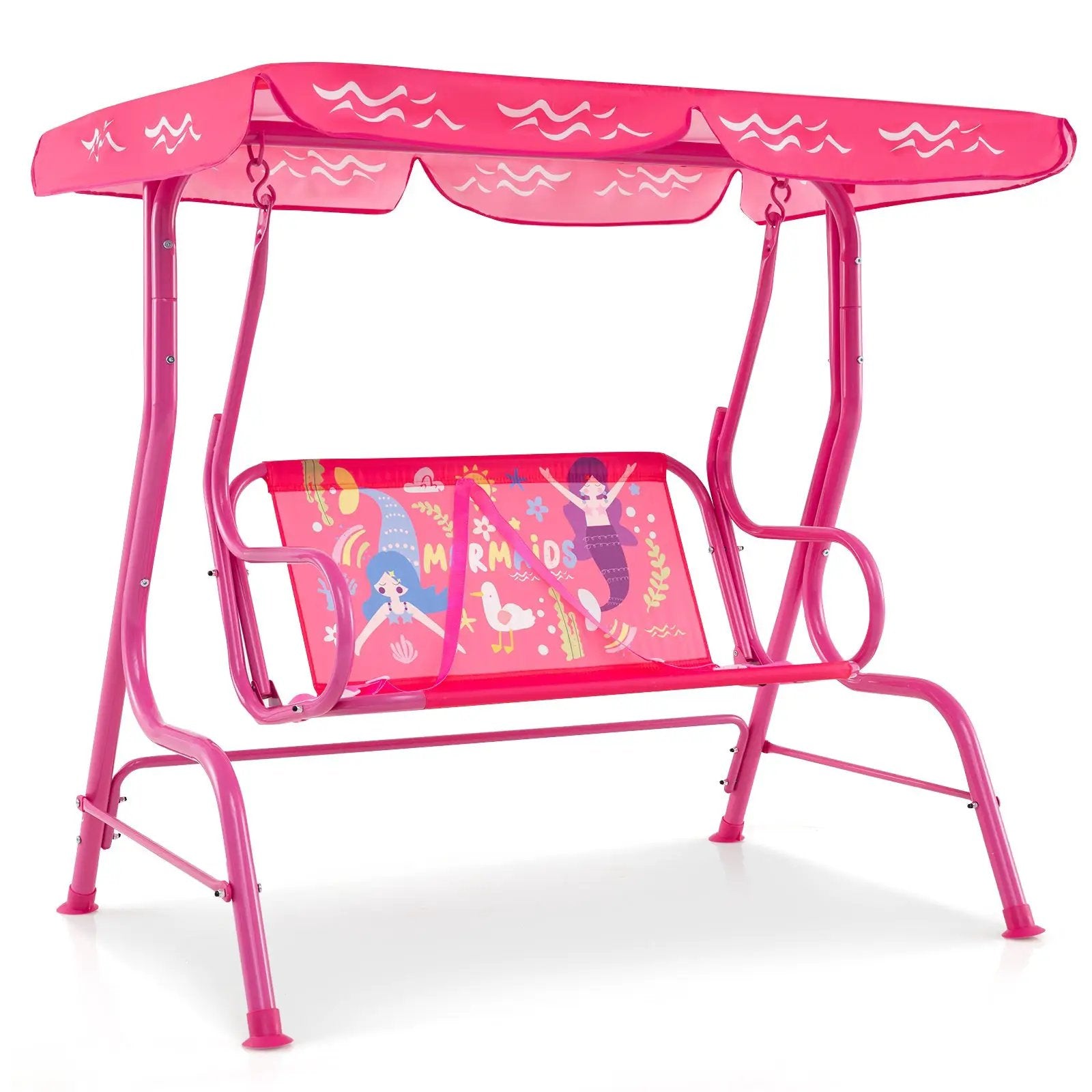 2-Seater Kids Patio Swing with Metal Stand and Adjustable Canopy-Navy by DirectDeals