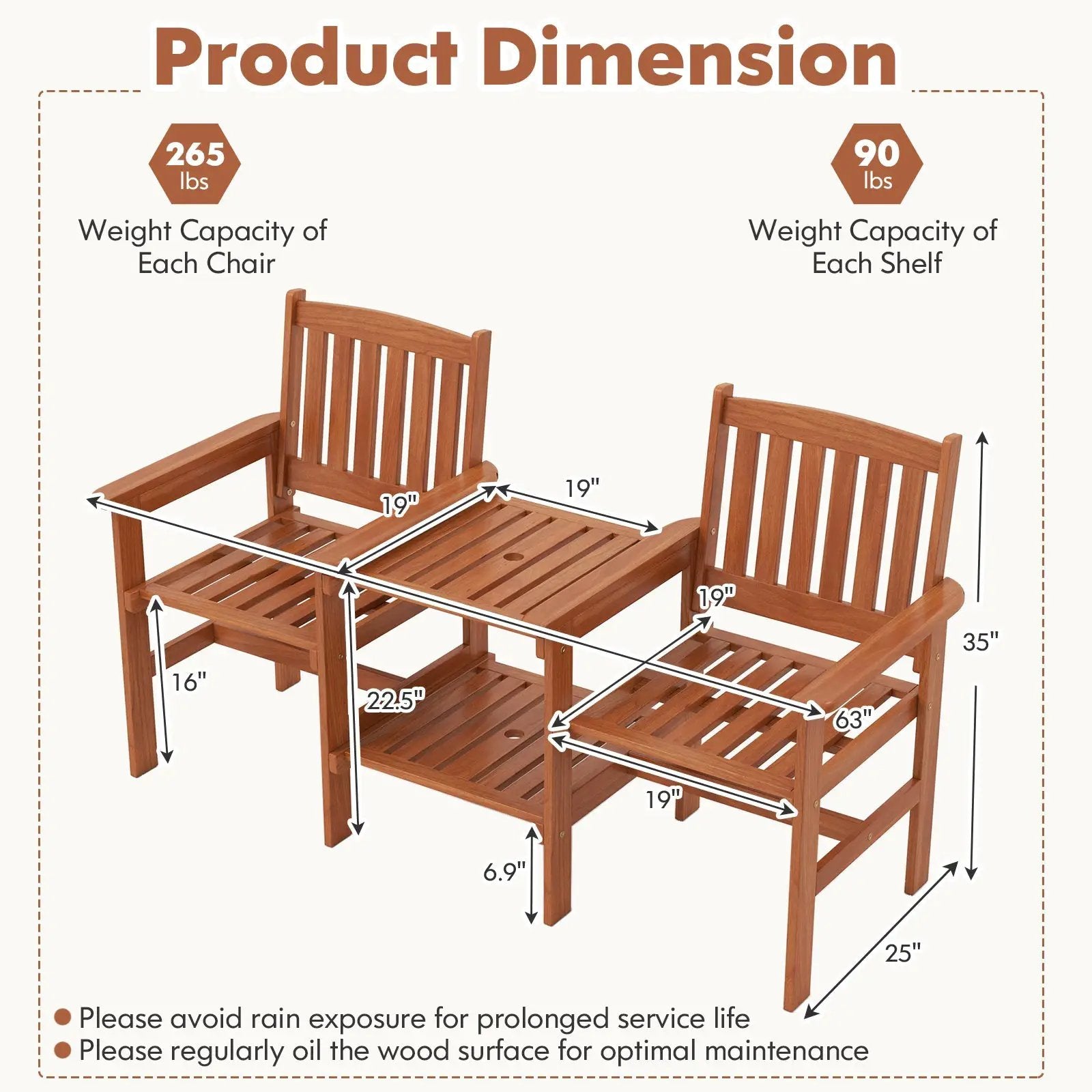 2-Seater Outdoor Patio Furniture Set with 1.57 Inch Umbrella Hole by DirectDeals
