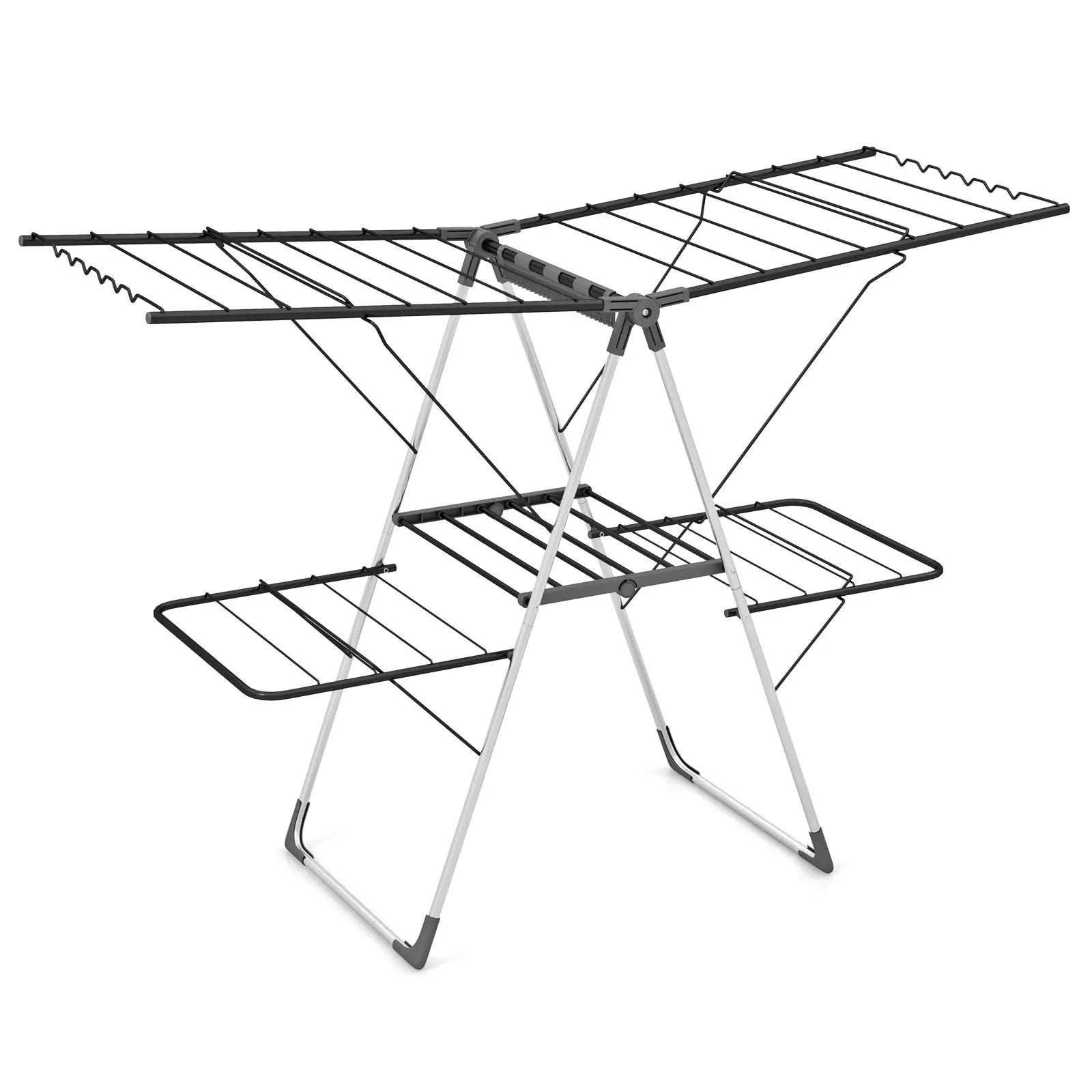 2-Tier Clothes Drying Rack with 33 Drying Rails and Height Adjustable Gullwings by DirectDeals
