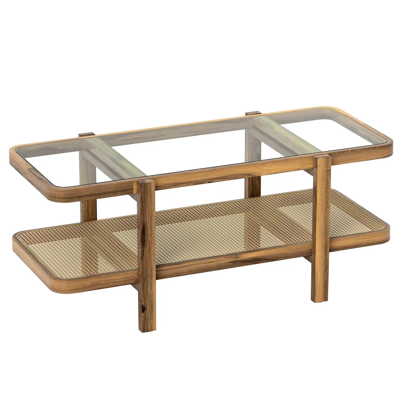 2-Tier Coffee Table with Storage and Tempered Glass Tabletop by DirectDeals
