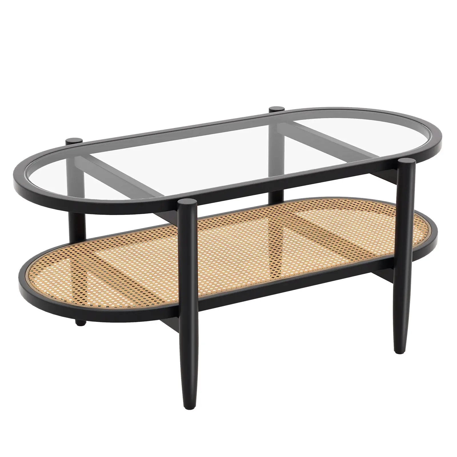 2-Tier Coffee Table with Tempered Glass Tabletop and Acacia Wood Frame by DirectDeals