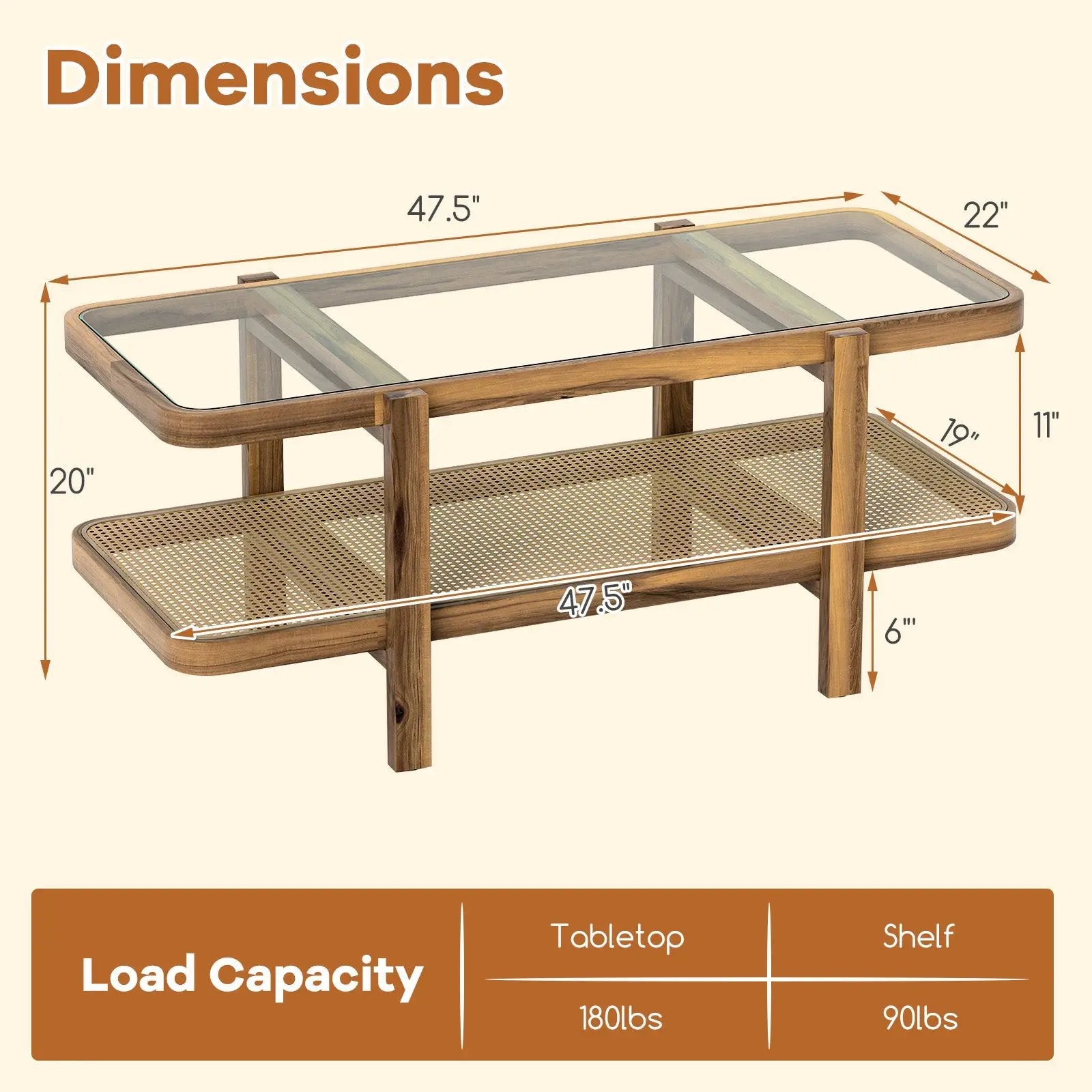 2-Tier Coffee Table with Storage and Tempered Glass Tabletop by DirectDeals