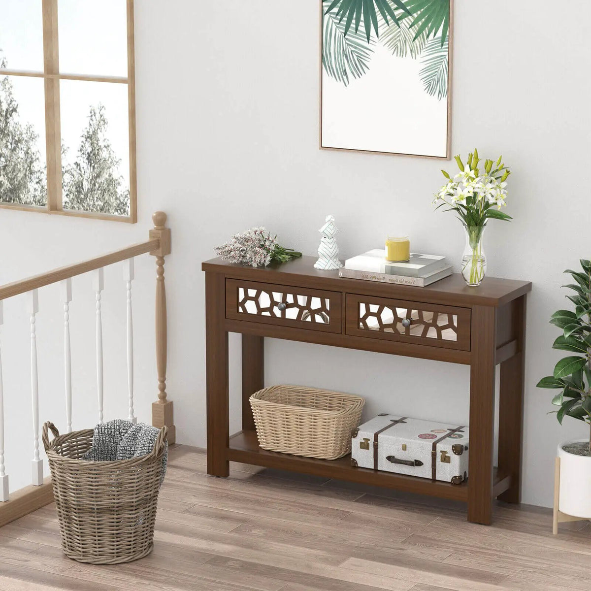 2-Tier Console Table with Drawers and Open Storage Shelf, photo 5 of 9