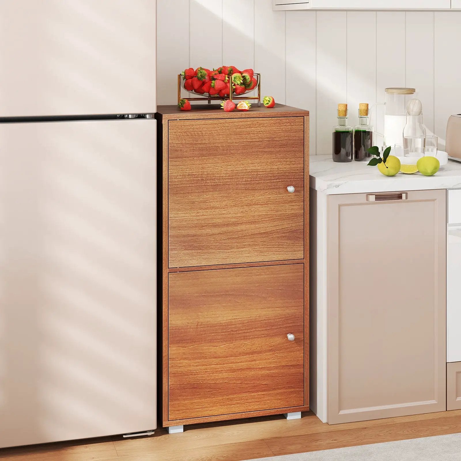 2-Tier Modern Style Nightstand with Drawer and Open Shelf-Walnut by DirectDeals