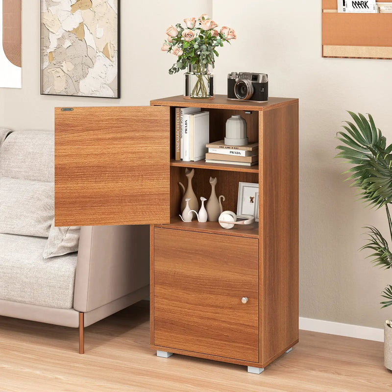 2-Tier Modern Style Nightstand with Drawer and Open Shelf-Walnut by DirectDeals