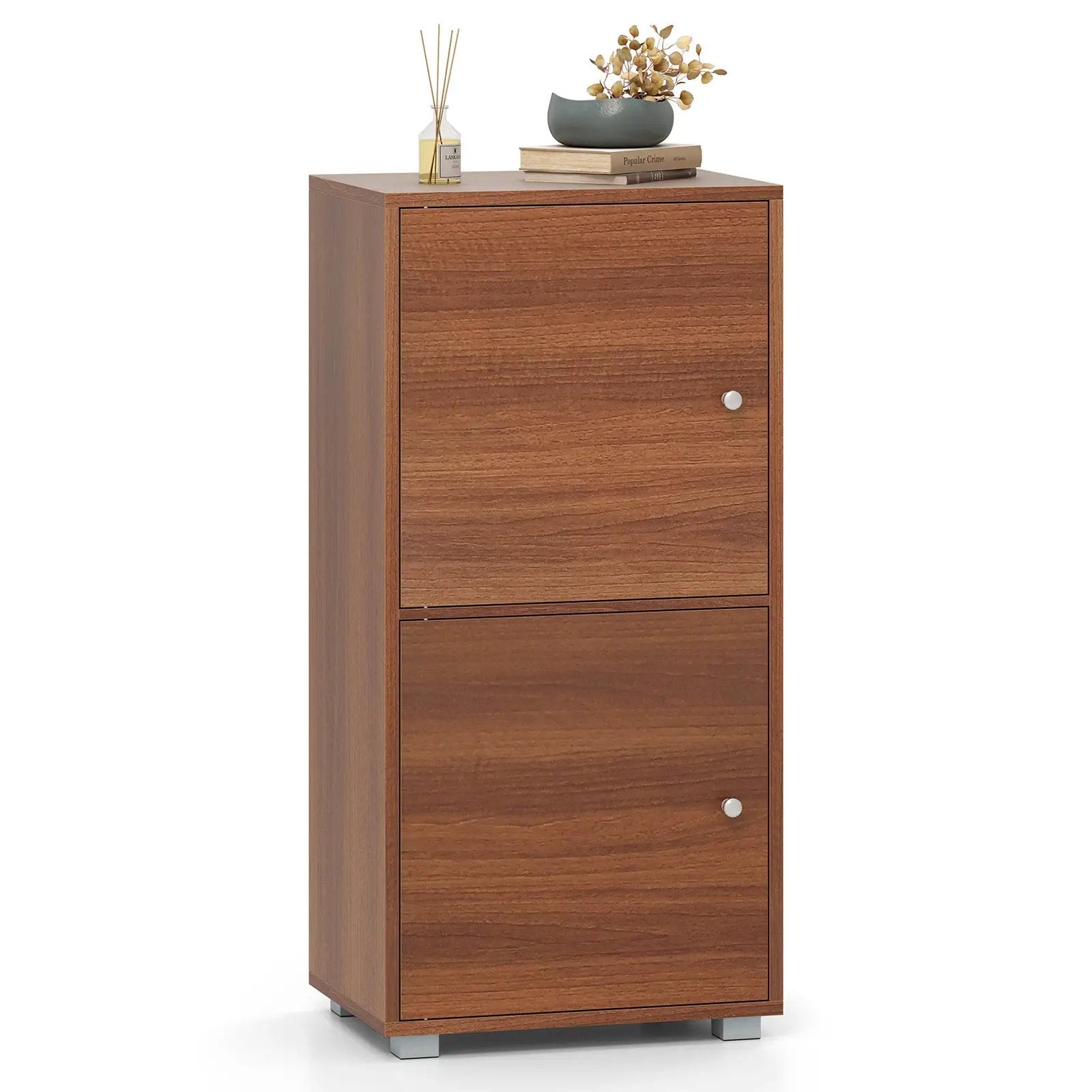 2-Tier Modern Style Nightstand with Drawer and Open Shelf-Walnut by DirectDeals